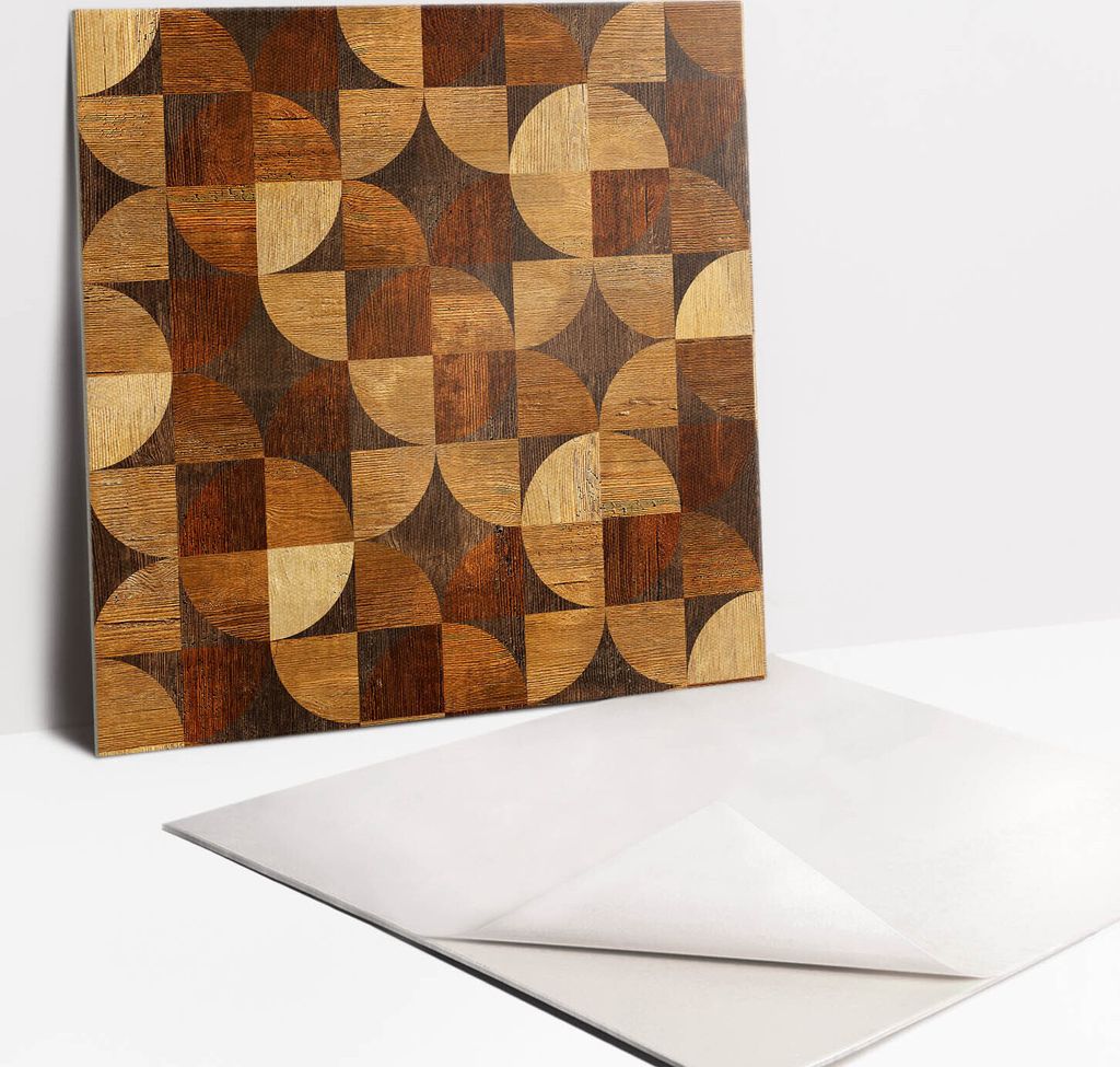 Fliesenaufkleber Set - 9 Stück Selbstklebende PVC Fliesen-Designs - Für Bad und Küche 30 x 30 - Schatten aus braunem Holz