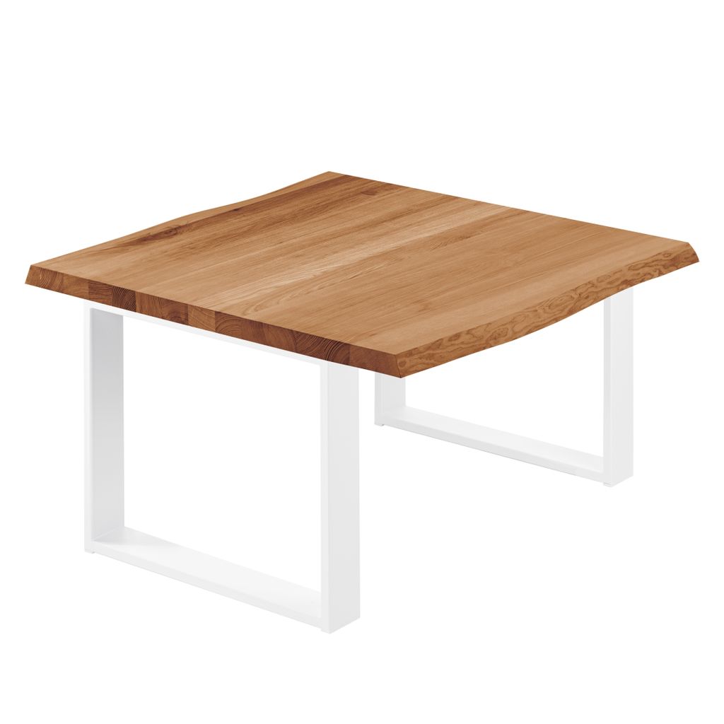 LAMO Manufaktur Esstisch Küchentisch Schreibtisch Couchtisch aus Massivholz, mit Baumkante 60x60x47 cm (AxBxH), Modern, Dunkel / Weiss, LKB-01-A-0...