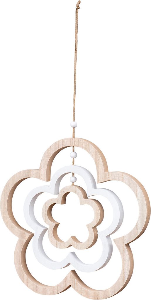 Deko Blume Mobile H35cm Windspiel MDF Holz Natur Weiß Holzblume Hängedeko Deko