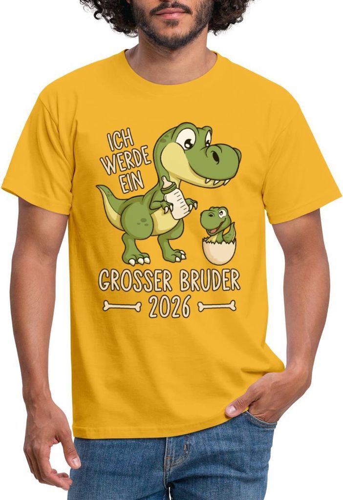 Spreadshirt Großer Bruder 2026 Ei Baby Dino Dinosaurier Männer T-Shirt, XXL, Gelb