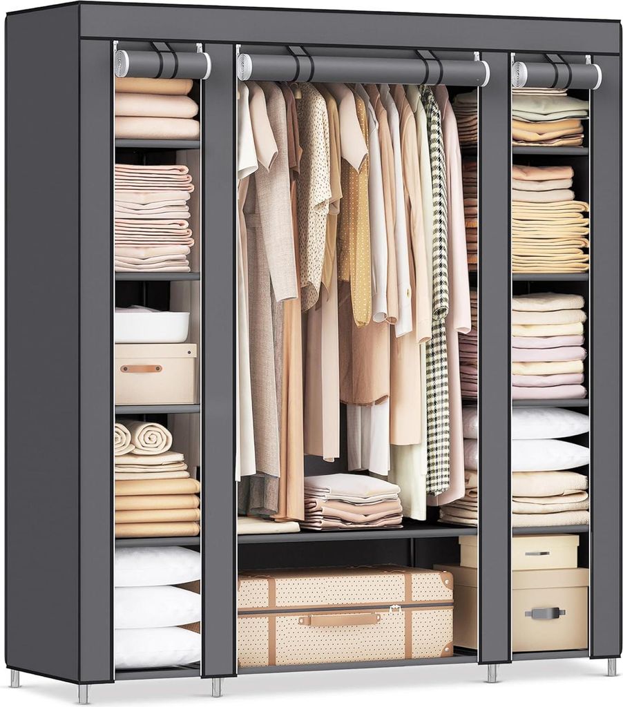 Songmics Kleiderschrank mit Ablagen und Stange Grau Produktbild 