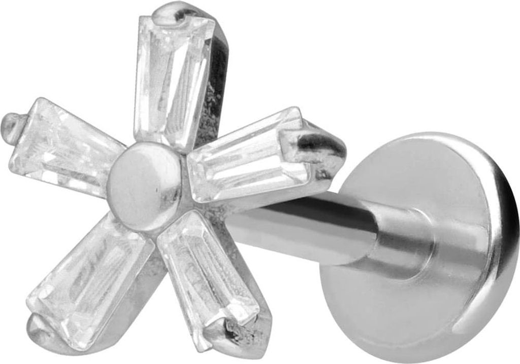 Ohrpiercing, Nasenpiercing Titan Labret mit Innengewinde KRISTALLBLUME Silber Stablänge: 10mm | Stabstärke: 1,6mm