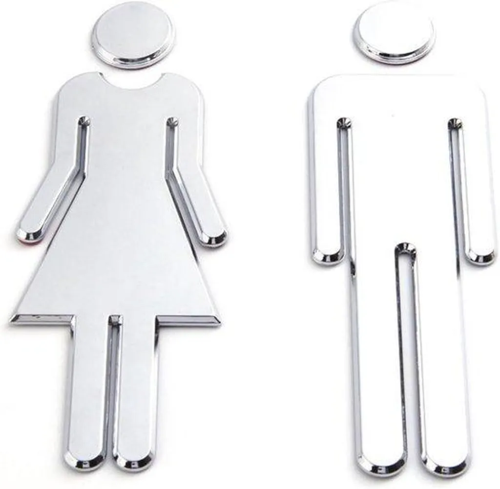 Plaque de porte toilettes autocollante signalisation WC mixte grise