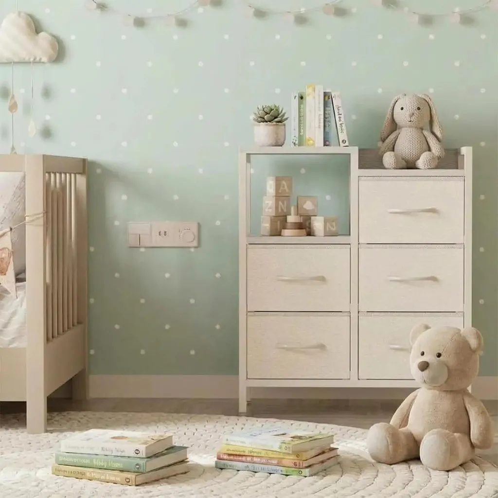 Commode 5 tiroirs en tissu blanc structure métal avec étagère ouverte - 2