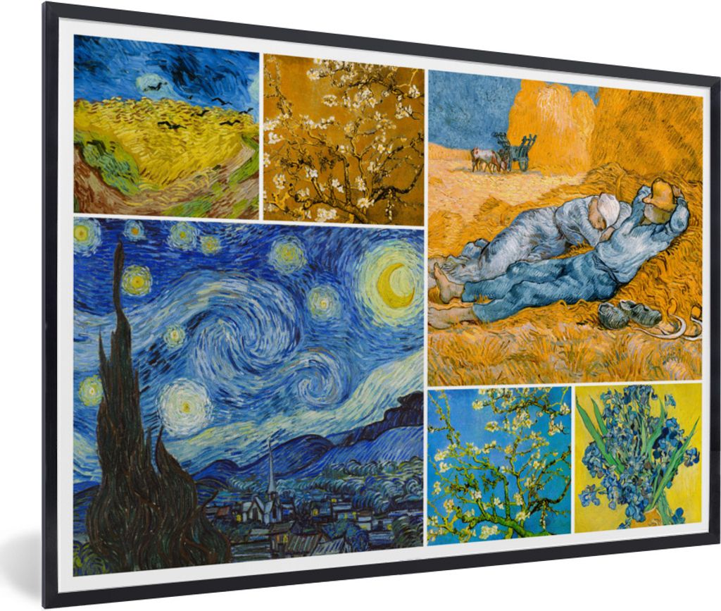 MuchoWow Gerahmtes Poster Van Gogh - Collage - Alte Meister 60x40 cm - Poster mit Schwarzem Bilderrahmen Wandposter Rahmen Foto Bilder - Printing...
