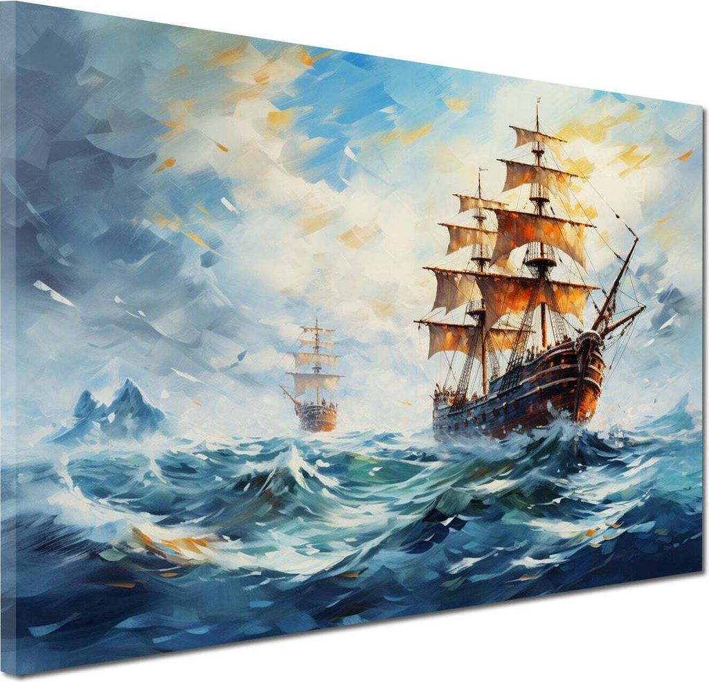 Segelschiffe See Abstrakt Wandbild Leinwandbild Deko Kunst XL: 90x60x2cm