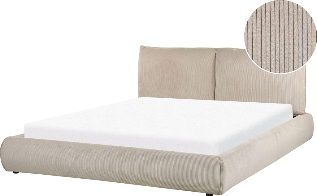 BELIANI Polsterbett Taupe aus Cord 160 x 200 cm Gepolstertes Hohes Kopfteil Modern Bequem für Schlafzimmer