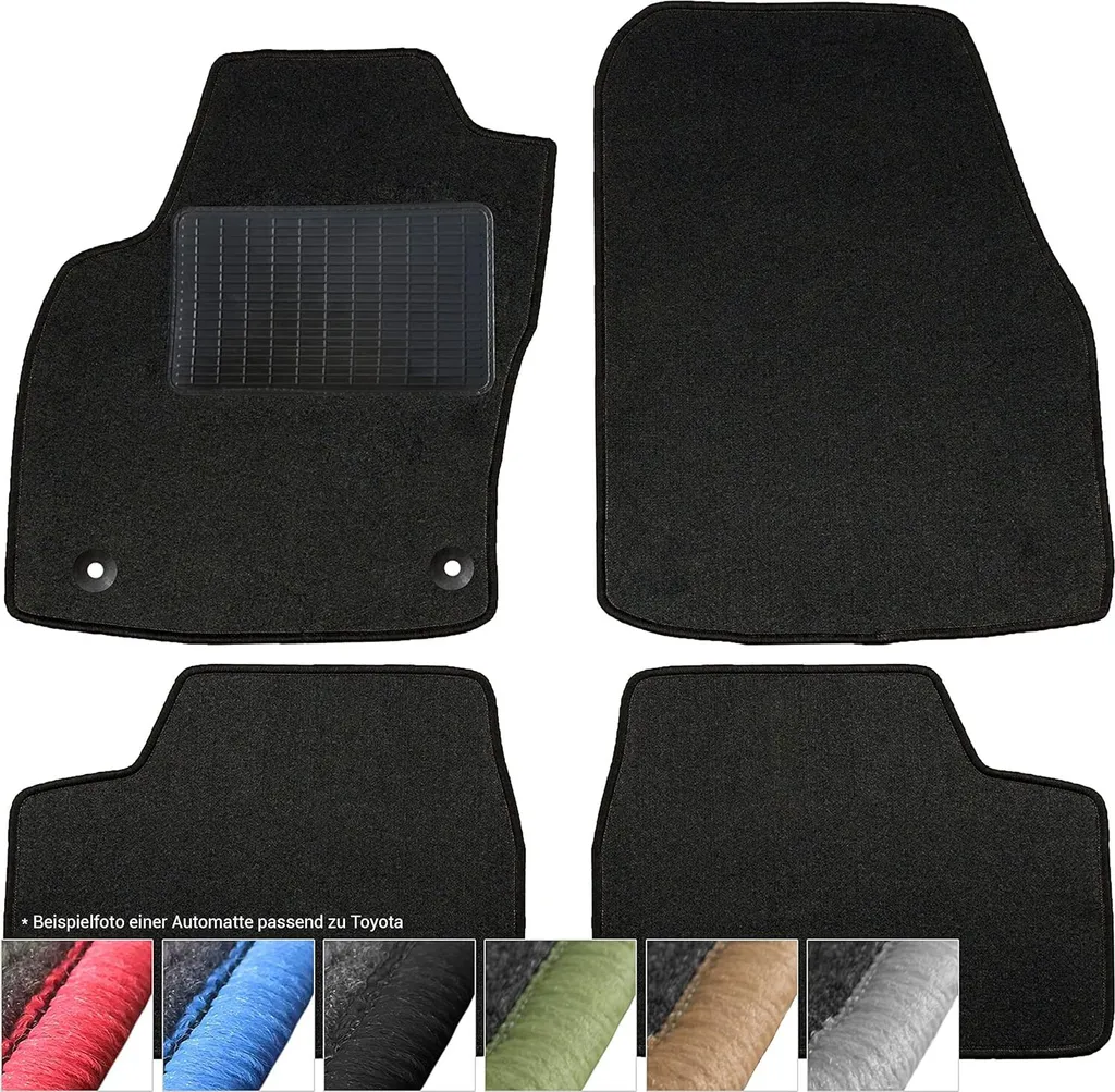 moto-MOLTICO tappetini auto velours tappetini auto nero set di tappetini auto 4 pezzi adatto per Toyota Aygo II dal 2014 (nero - cuciture decorative)