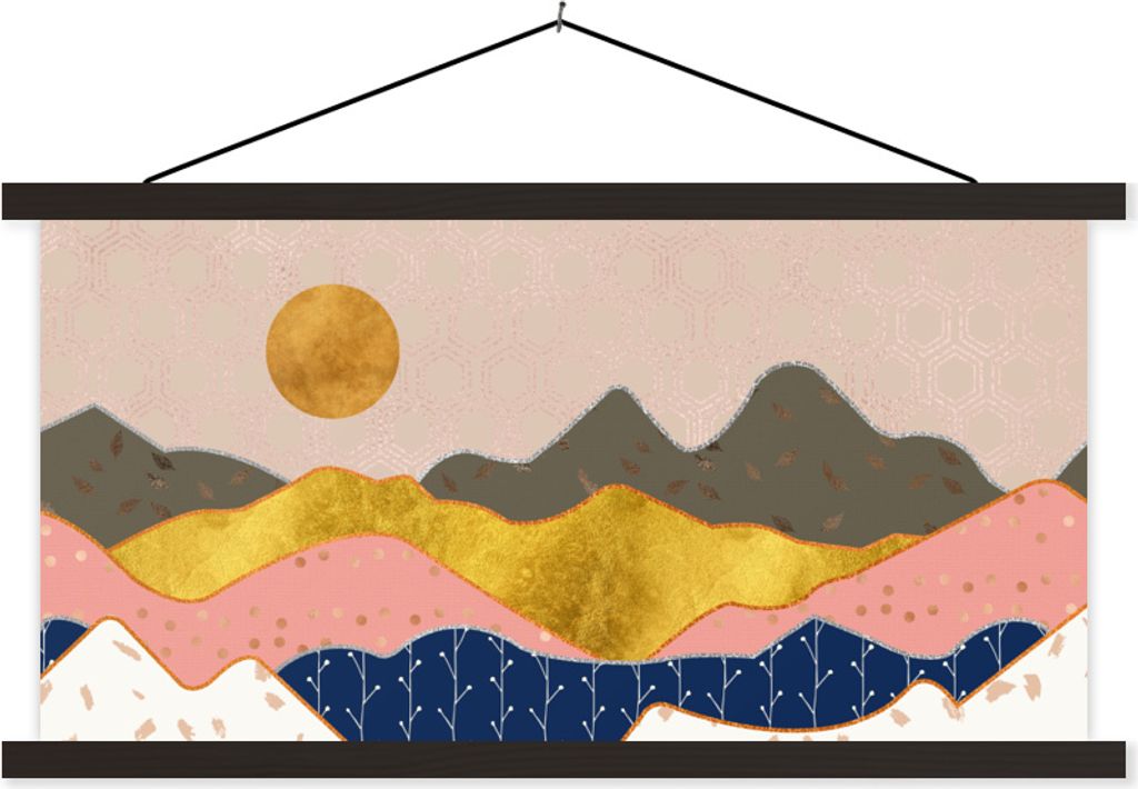 MuchoWow Textilposter Gold - Pastell - Muster 150x75 cm mit schwarzem Rahmen - Posterleiste