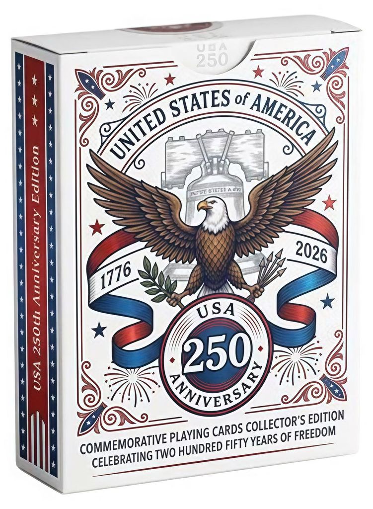 USA 250. Jahrestag Gedenkspielkarten 1776–2026 Patriotische Sammler-Pokerkarten für Veteranentag, Gedenktag, 4. Juli Sammler Geschichtsliebhaber