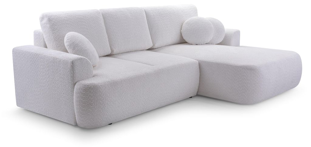 Masseno Ecksofa FILO mit Schlaffunktion L-Form, Sofa mit Bettkasten, Wohnzimmersofa, Couch, Soffa, Bettsofa, Couchgarnitur- Weiß, CORAL 70