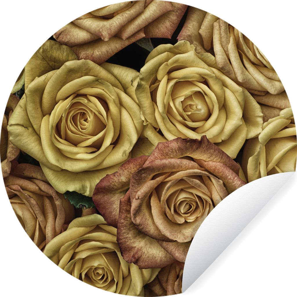 MuchoWow Runde Wandtattoo - Wandsticker Tapete Aufkleber Rosen - Gold - Blumenstrauß Ø 80 cm Selbstklebend und Repositionierbar - Wandaufkleber...