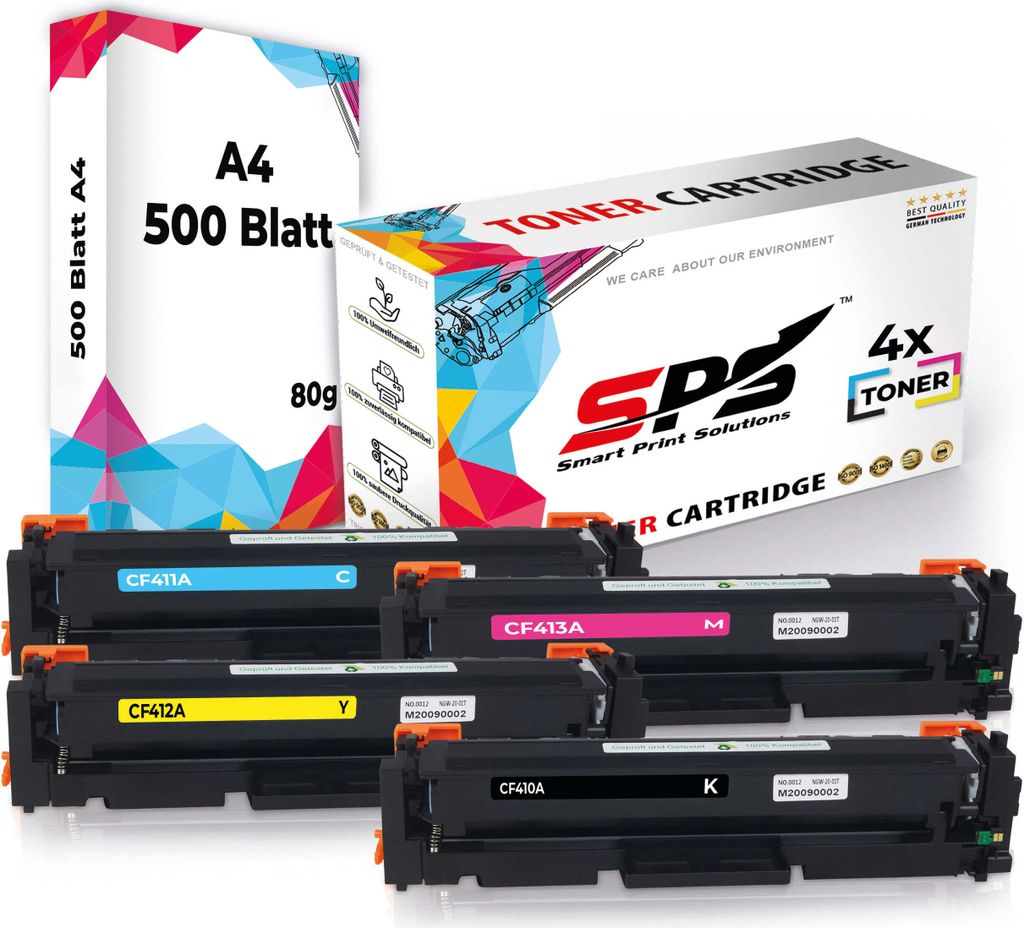 4x Toner 410A CF410A CF411A CF412A CF413A kompatibel für HP Color Laserjet Pro MFP M477FDW + DIN A4 Druckerpapier 500 Blatt