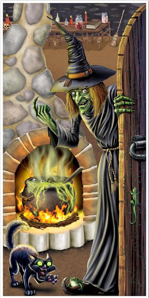 Hexenhaus Tür-Poster Halloween Party-Deko bunt 76x152cm - Einheitsgröße