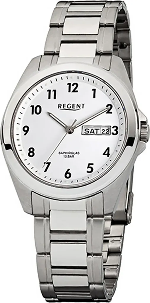 Montre à quartz Regent pour homme avec cadran blanc et bracelet argent