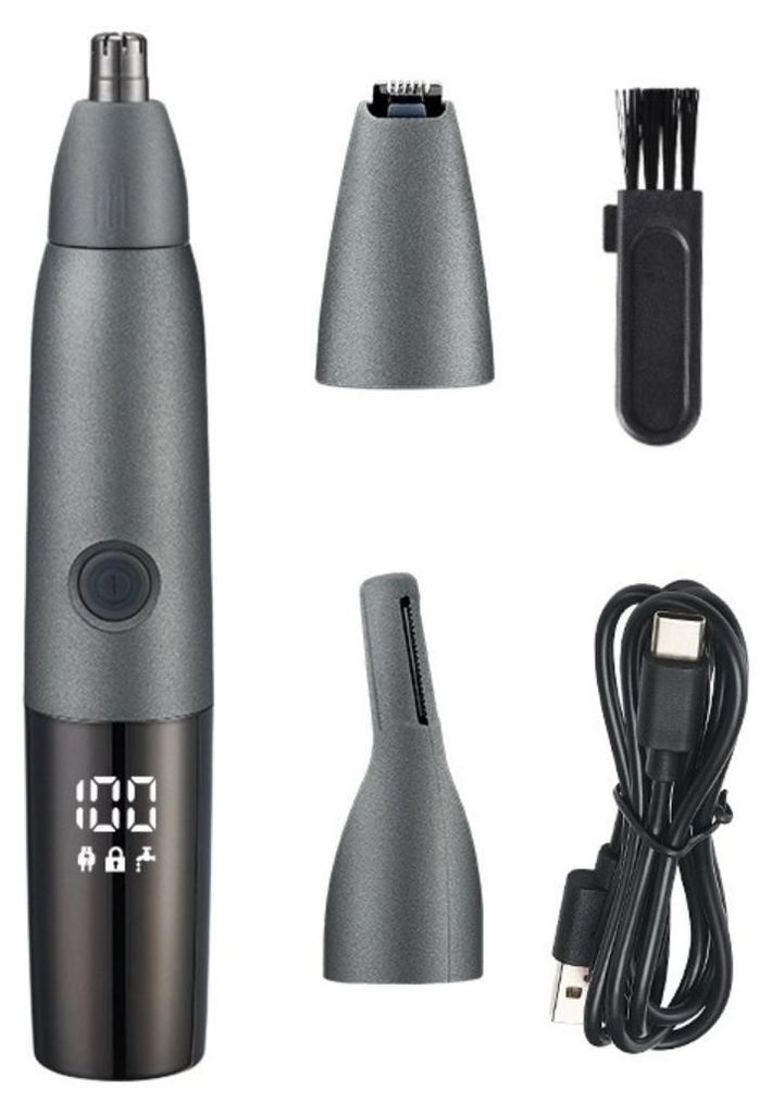 INF Elektrischer Nasenhaarschneider Edelstahl 15.4cm USB-C für Reise Schwarz
