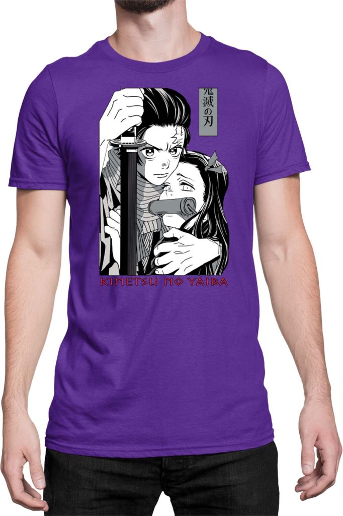 Herren T-Shirt Demon Anime Slayer Kimetsu No Yaiba Tanjiro Nezuko Kamado 003, Man S / Lila