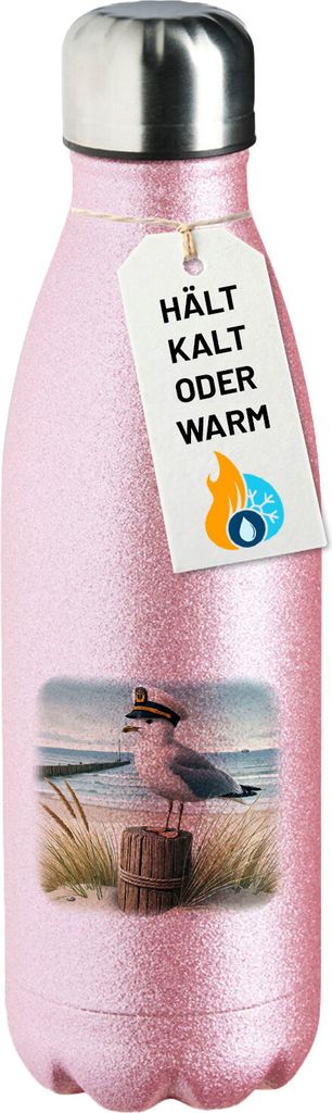 Huuraa Trinkflasche Käpitän Möwe Strand Küste 500ml Pink Edelstahl Wasserflasche Trinkflasche Geschenkidee