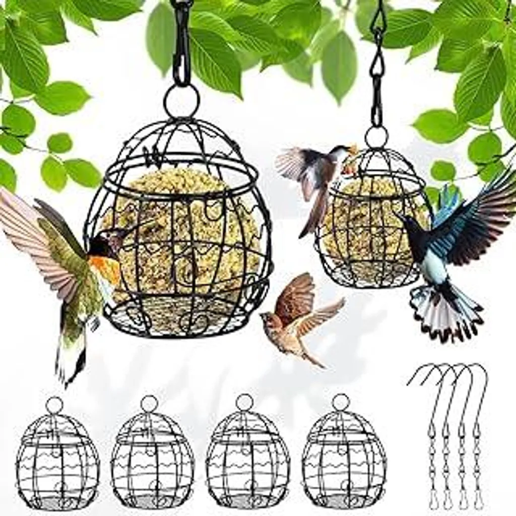 Portagnocchetti, 4 pezzi portagnocchetti per uccelli, mangiatoia per uccelli, mangiatoia in metallo per uccelli selvatici da appendere con gancio a forma di SV per uccelli selvatici da giardino diametro 7cm