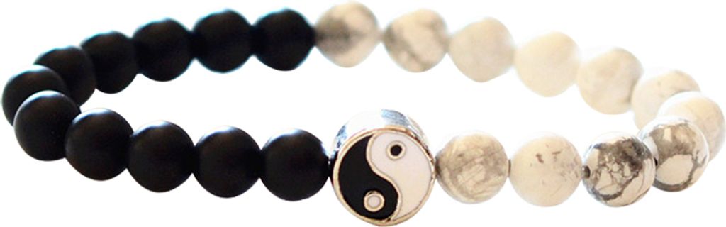 Mode klassische runde Yin Yang Perlen Uni Armband Liebhaber Paar Schmuck Geschenk-Schwarz + Weiß