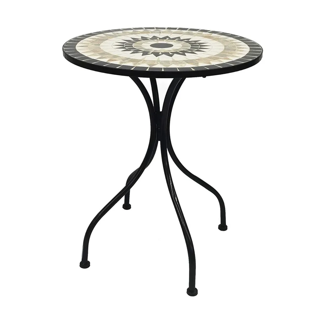 Table de bistrot mosaïque 60cm - Mobilier de jardin en pierre et métal