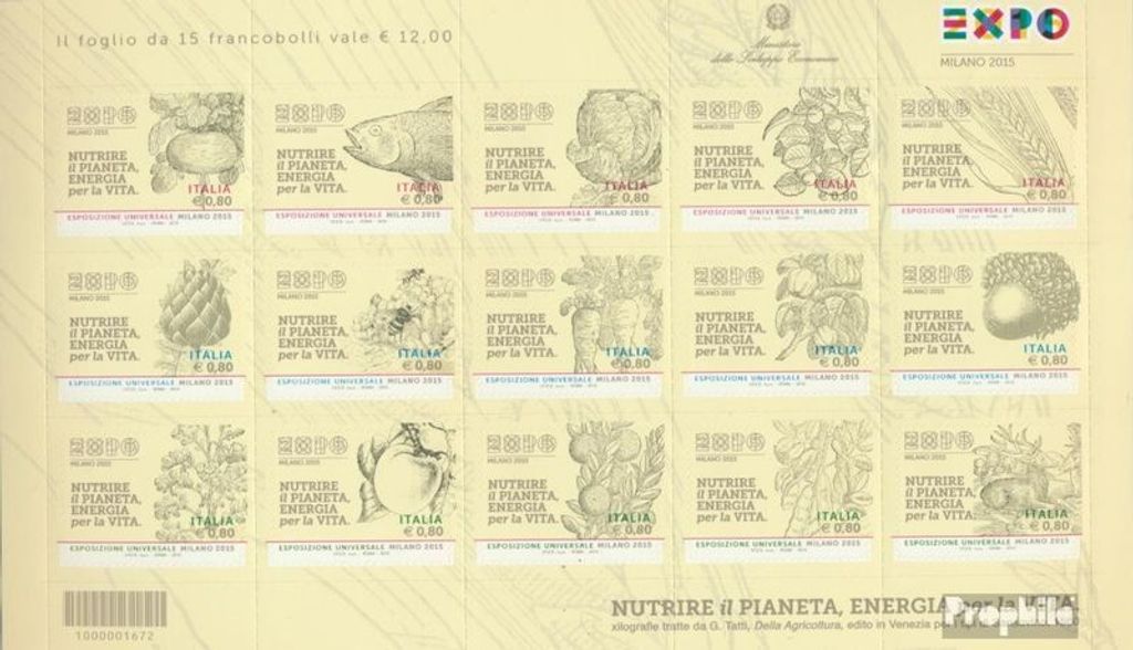 Briefmarken Italien 2015 Mi 3806-3820 Folienblatt (kompl.Ausg.) postfrisch EXPO 2015