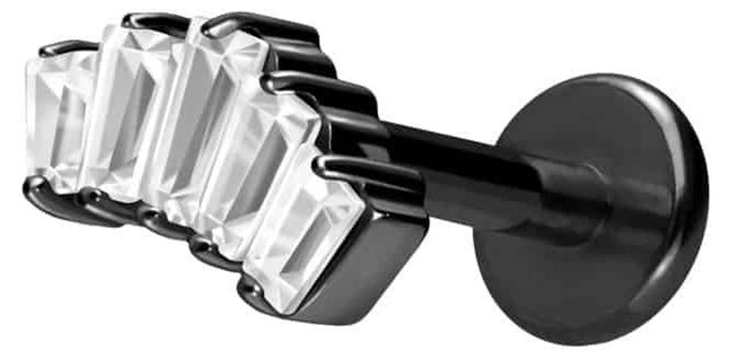 Ohrpiercing, Nasenpiercing Titan Labret mit Innengewinde 5 EINGEFASSTE KRISTALLRECHTECKE Schwarz Stablänge: 6mm | Stabstärke: 1,2mm