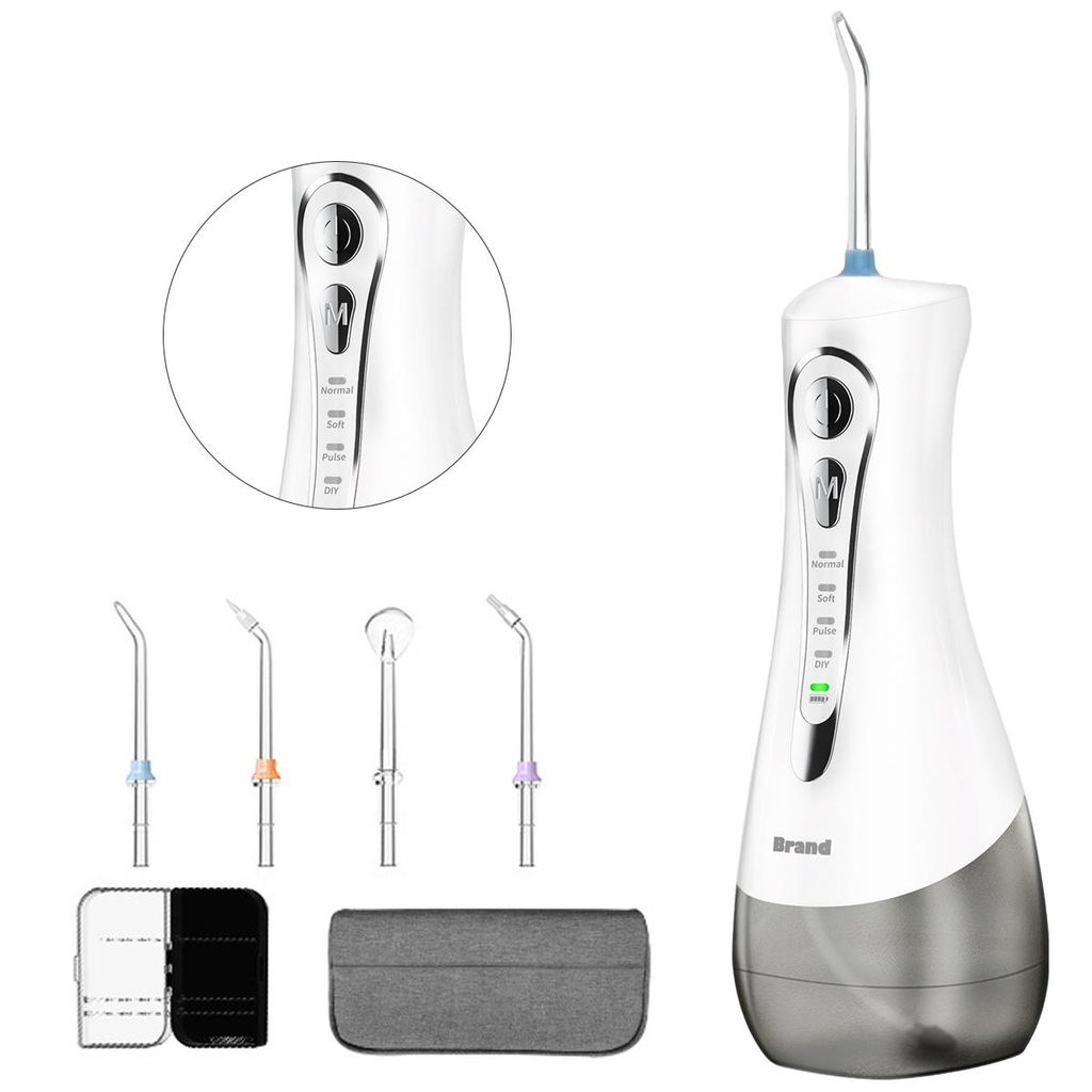 Mundduschen, Munddusche zur Zahnreinigung, IPX7 wasserdicht, wiederaufladbarer Akku, 360°-Düse, tragbare Munddusche mit 4 Aufsätzen und Reisetasche