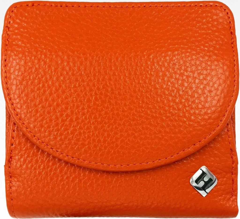 Kleine Geldbörse für Damen, Reiseportemonnaie, viele Fächer, Leder orange, RFID Blocker, großes Münzfach