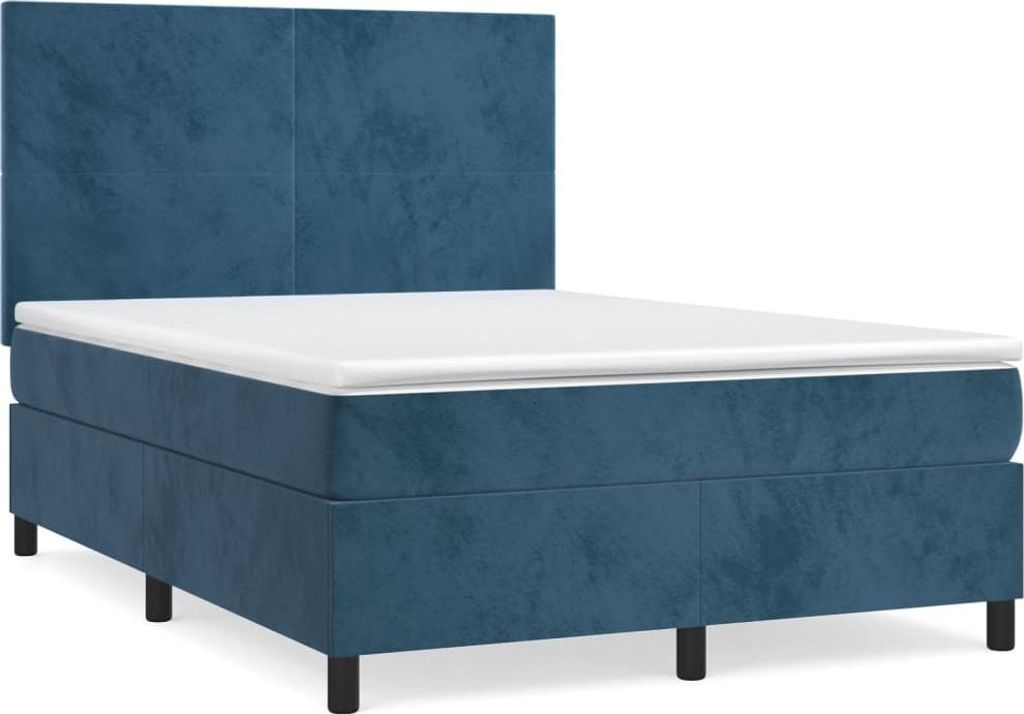 vidaXL Boxspringbett mit Matratze Dunkelblau 140x190 cm Samt