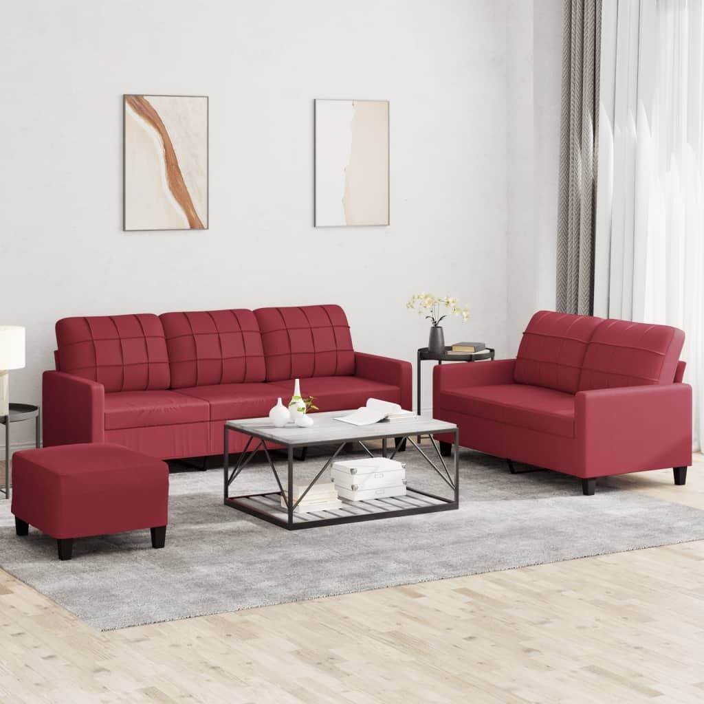 "im Angebot" 3-tlg. Sofagarnitur - Sofa-Set - Couchgarnitur - mit Kissen Weinrot Kunstleder - Klassische Sofas CC8843
