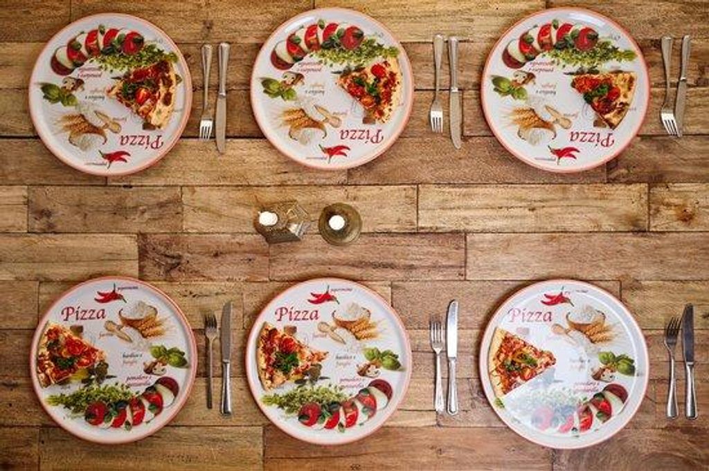 6er-Set große Pizzateller Ø 33 cm – Porzellan – Italienisches Nachbildung mit rotem Rand – Für den perfekten Pizzaabend