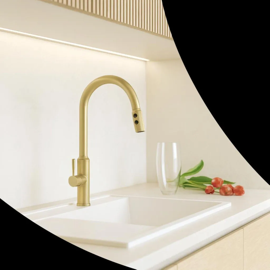 Robinet cuisine douchette abaissement et bec flexible or LUNA - 2