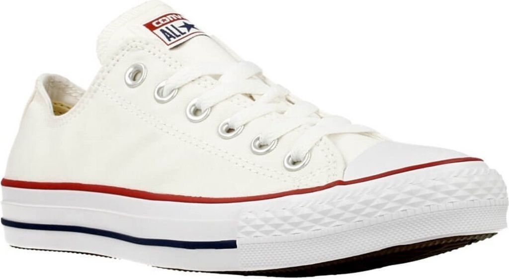 A single white Converse sneaker is shown against a white background.