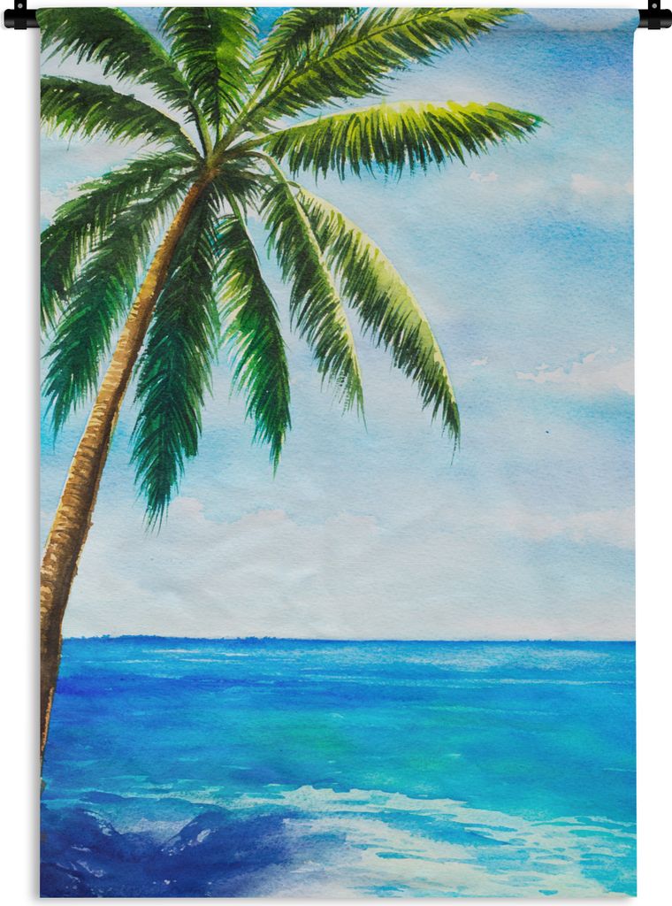 MuchoWow Wandteppich Wandbehang Meer - Palme - Himmel 90x135 cm Tapisserie Dekoration Wandtuch - Baumwolle - Wandskulptur