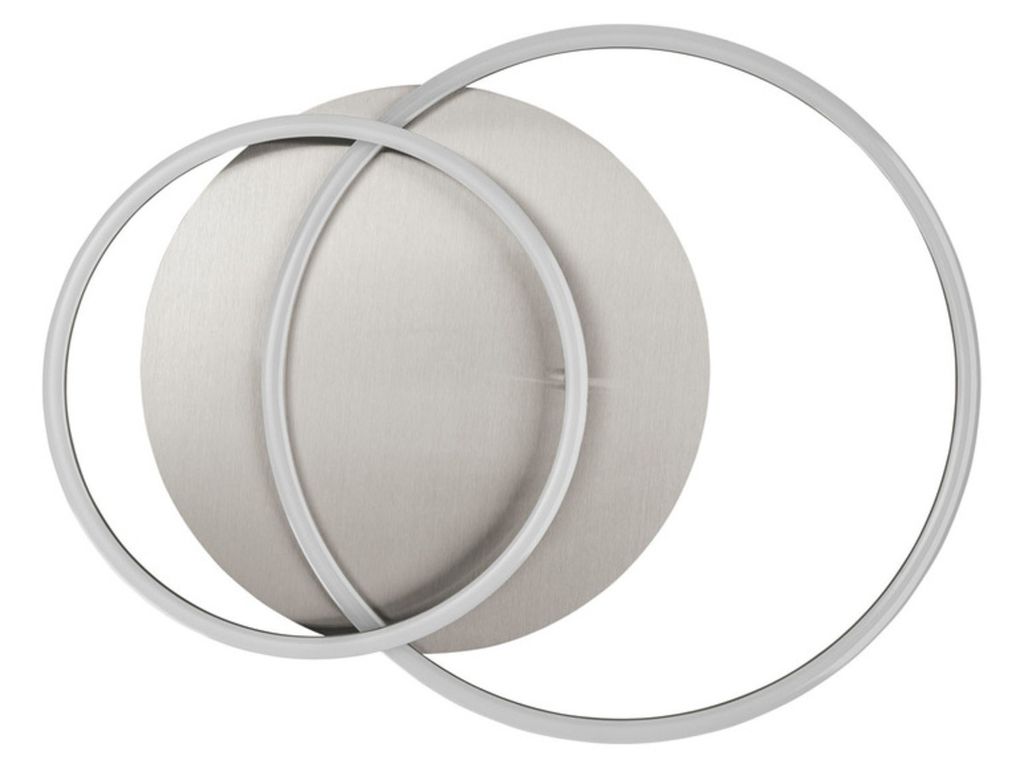 A modern LED wall or ceiling light with a circular design and two overlapping rings.