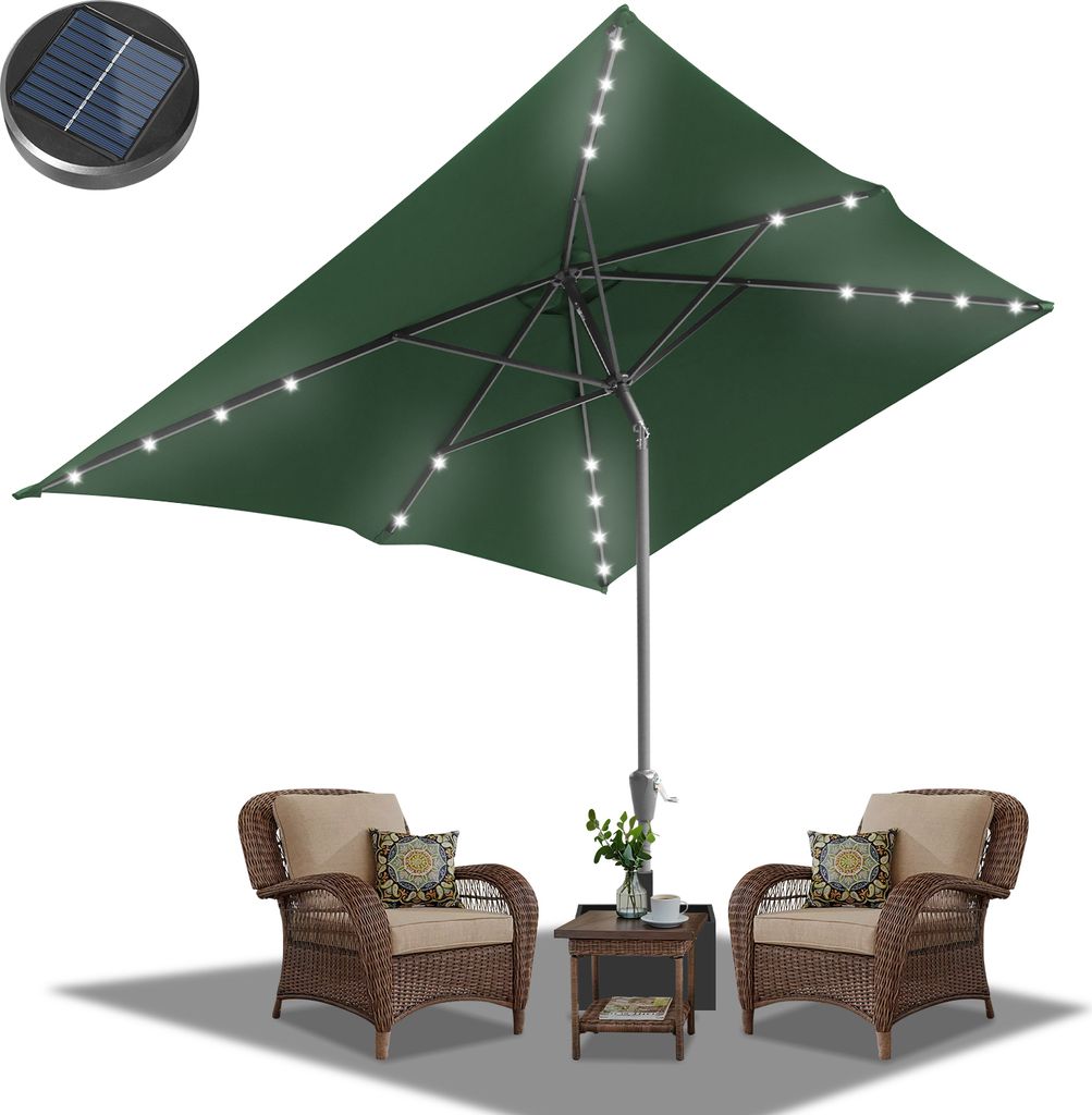 TolleTour Sonnenschirm Ø300x200cm mit LED, UV-Schutz, Kurbel - Grün, Ampelschirm beidseitig um 30° knickbar Rechteckig Balkonschirm