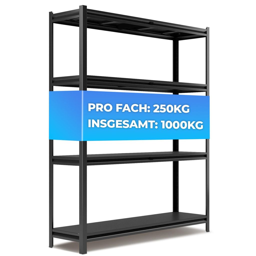 ALL Premium Metallregal Schwarz Schwerlastregal 180x150x40cm – 1000 kg Traglast Kaltgewalzter Stahl – Robustes Kellerregal