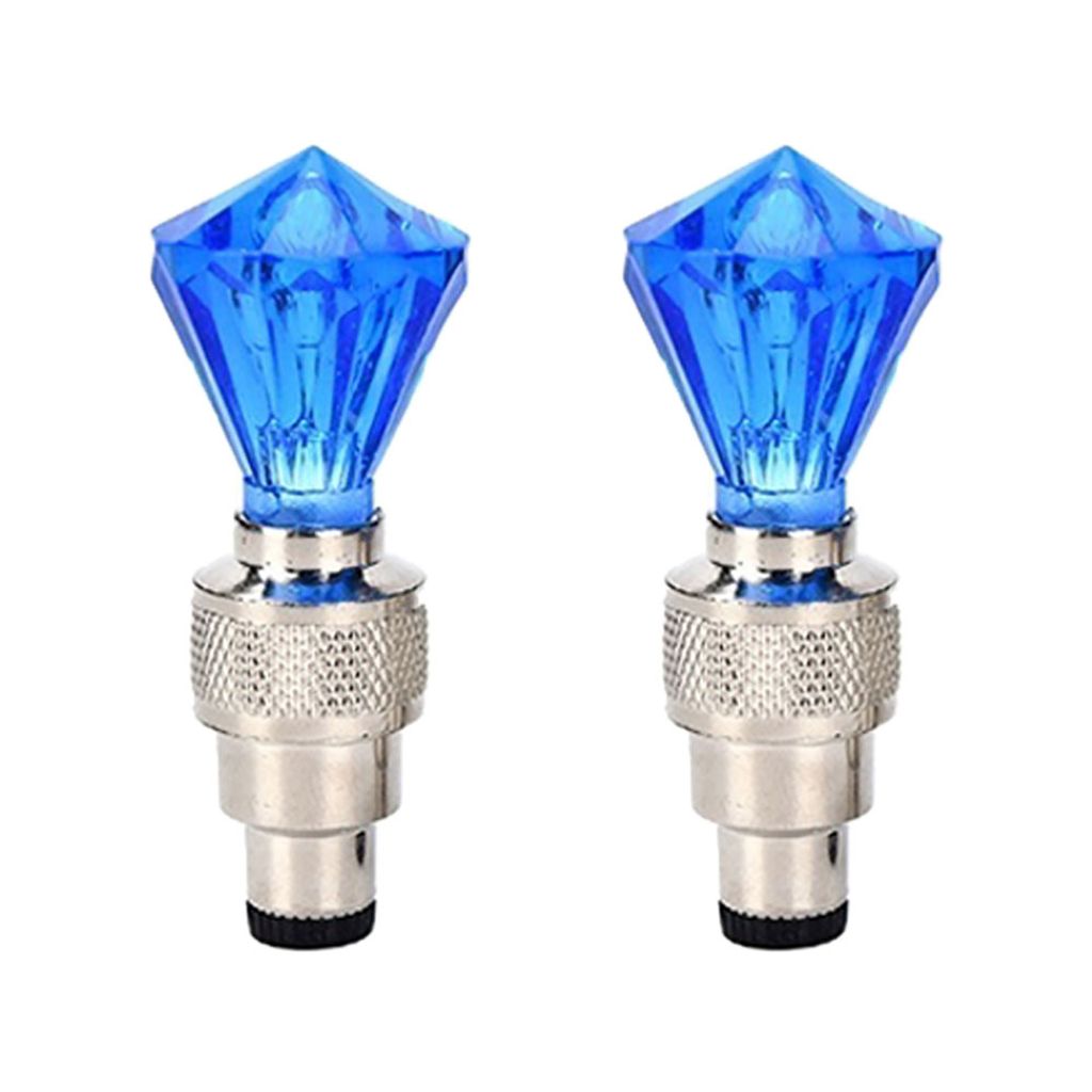 2 Stück Diamantform Auto Motorrad Fahrrad Reifen Reifen Ventilkappen dekoratives LED-Licht-Blau