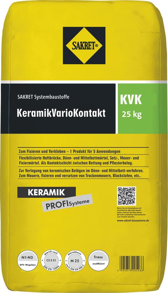 SAKRET KeramikVarioKontakt KVK 25kg Trassvergüteter Spezialmörtel