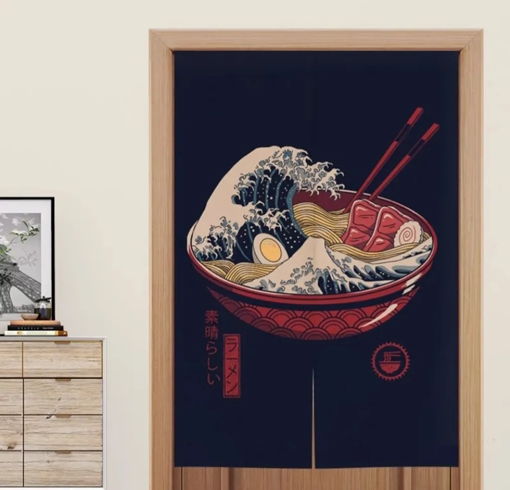 Rideau Noren Japonais pour Cuisine et Salon Design Ramen 80x130 cm