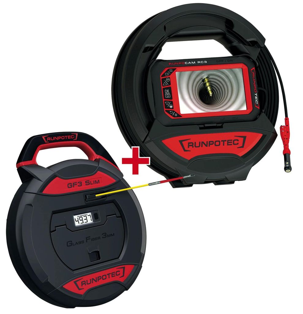 RUNPOTEC Rohr-Inspektionskamera, , 15m Sonde, 30m GF3, Akku, IP67, Farbdisplay, 1 Stk.