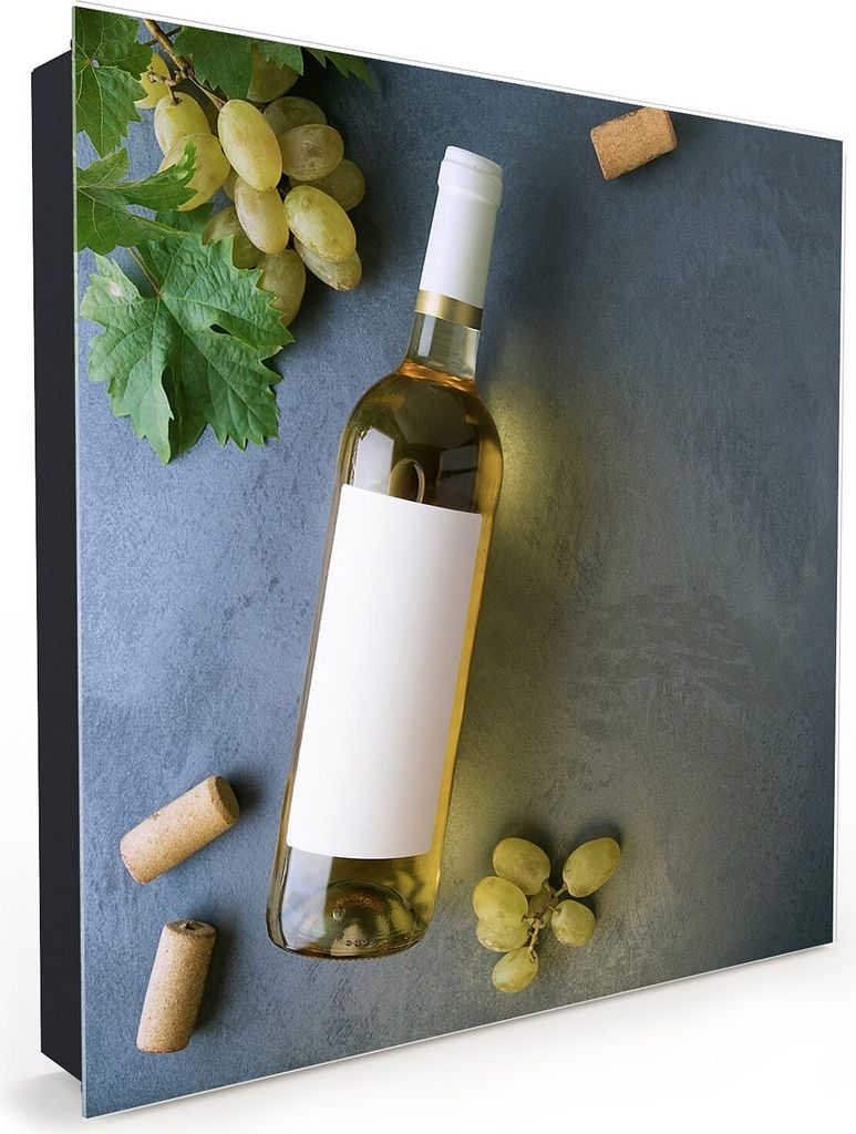 Nachbildung-Schlüsselkasten, Magnetpinnwand und Memoboard mit Glasfront Motiv Flasche Weisswein