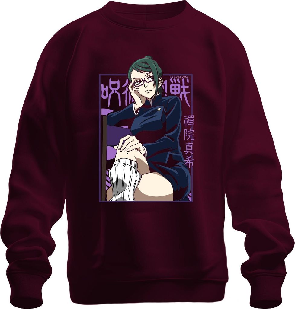 Maki Zenin Jujutsu Kaisen Anime Ästhetik Brille Kämpferin Geschenk Uni Sweatshirt Pullover, Burgundy, M