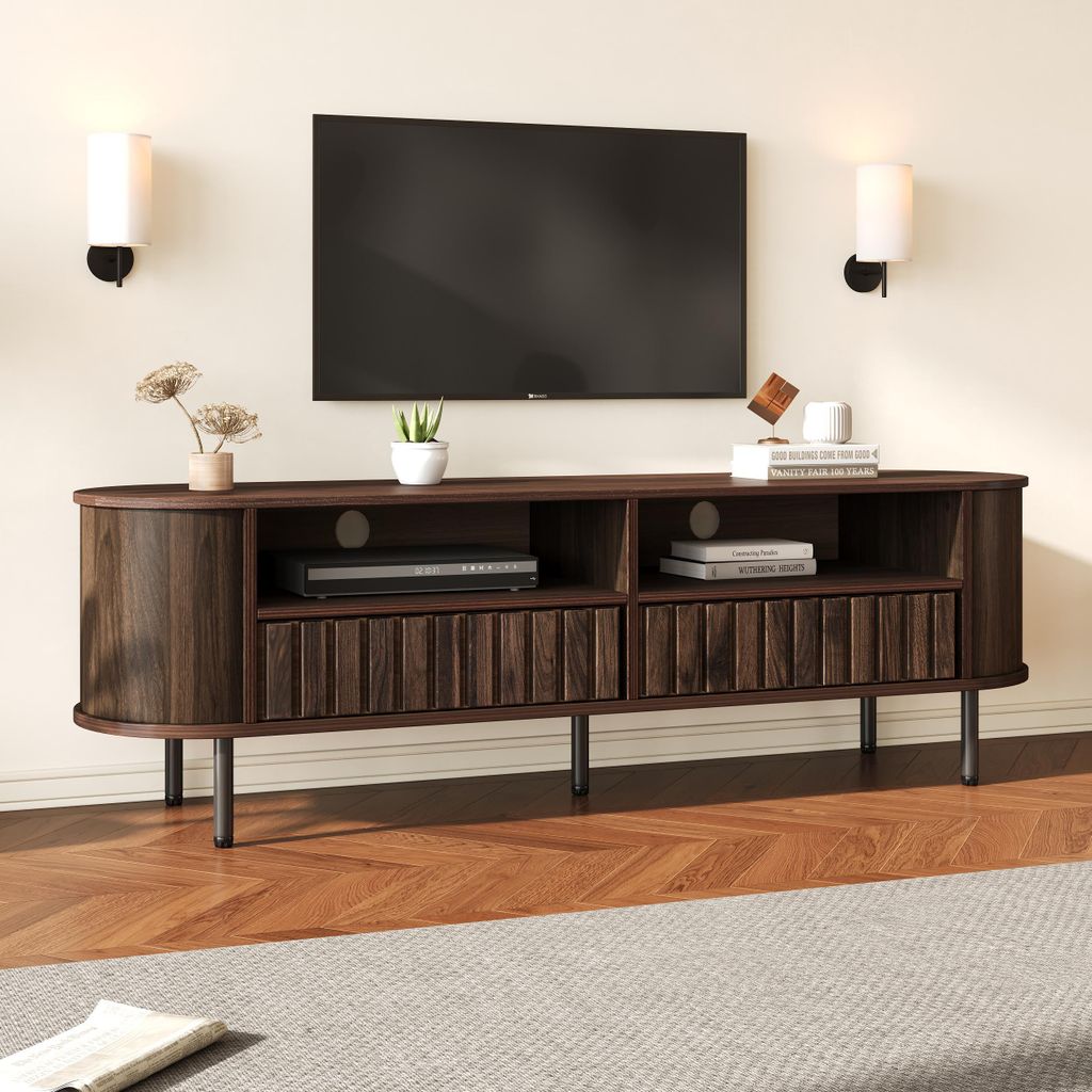 Fortuna Lai 160*40*48cm TV-Schrank, Lowboard mit 2 Schränken,Wohnzimmerschrank mit 2 Schubladen,Walnussfarbener TV-Ständer, MDF, Fernsehtisch,TV-...