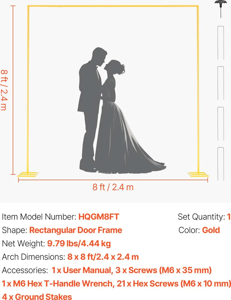 Support d'Arrière-plan Mariage Stable 2,4 m Arche Métal Doré Sans Outil - 7