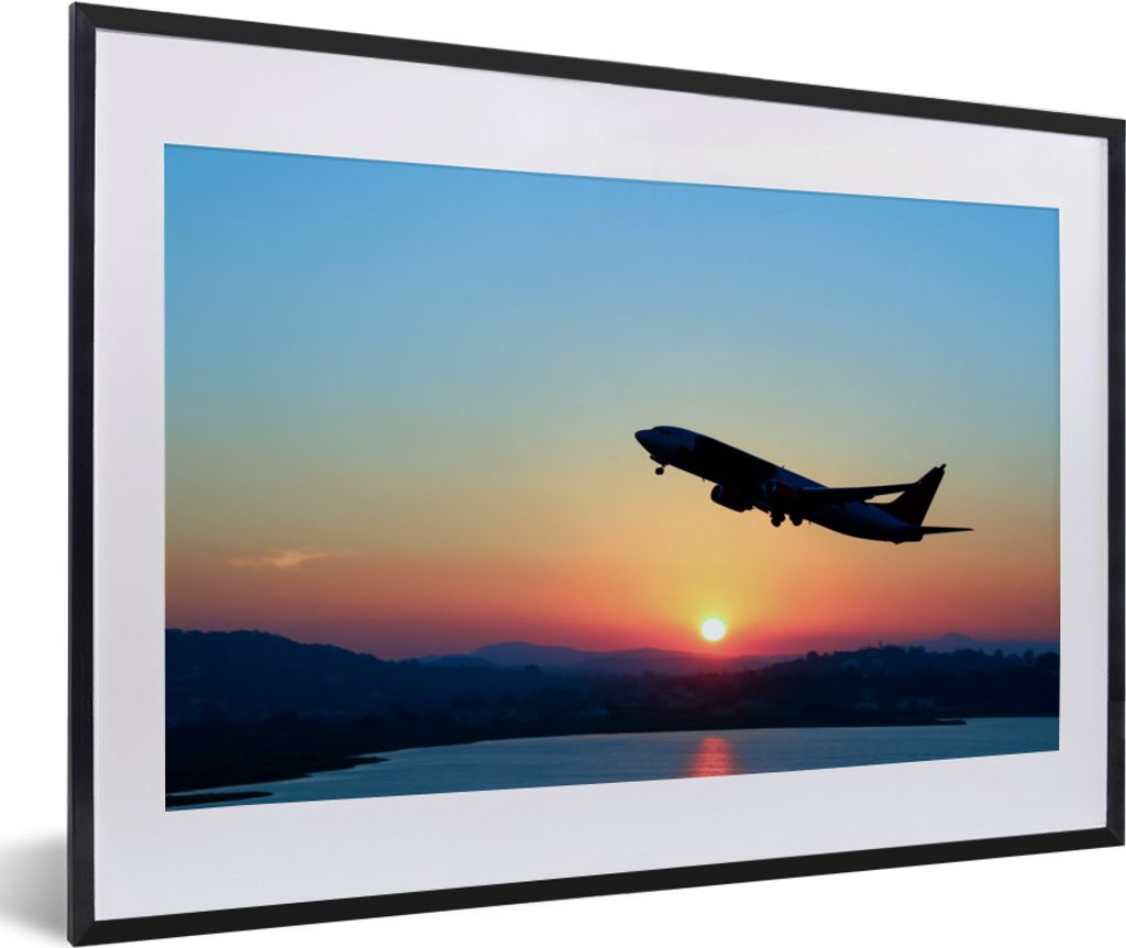 MuchoWow MuchoWow Gerahmtes Poster Aufsteigendes Flugzeug bei klarem Himmel 60x40 cm - Poster mit zchwarzem Bilderrahmen - Schlafzimmer - Plaka...