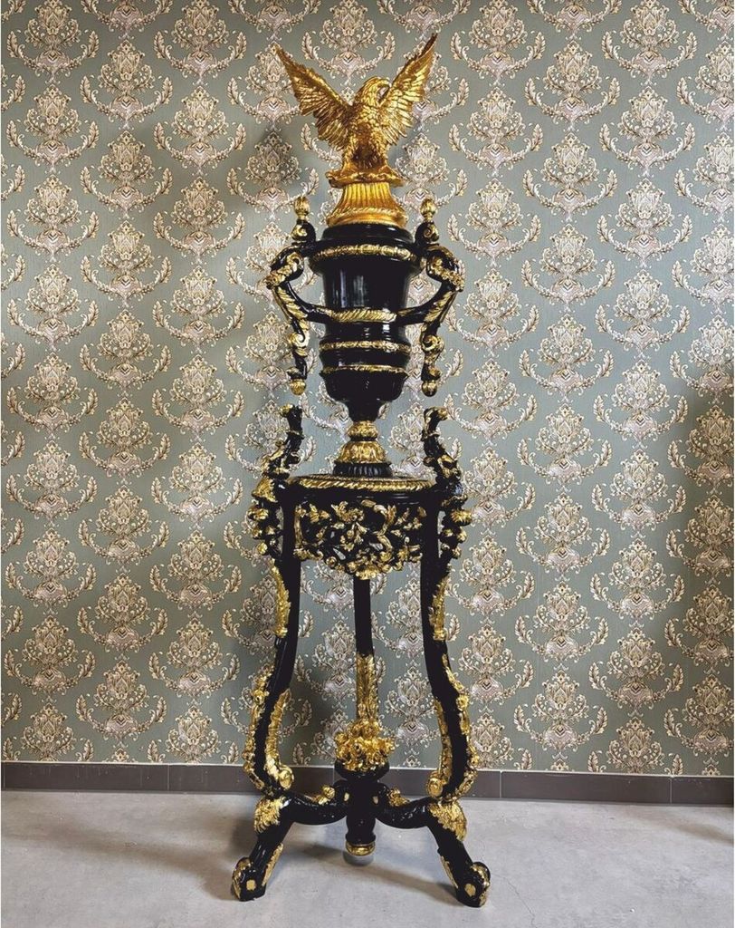 Casa Padrino Barock Säule mit Vase und Adler Schwarz / Gold H. 260 cm - Barock Möbel