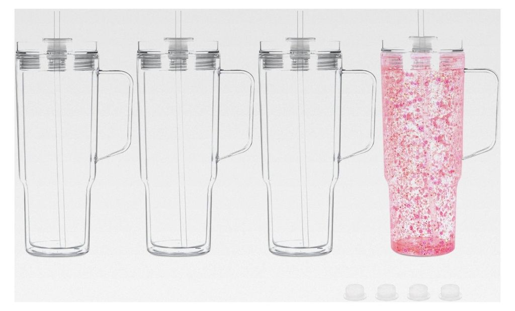 Acryl-Schneekugelbecher mit Griff, vorgebohrt, doppelwandig, transparent, für Glitzer-Schneekugel, 1,2 l, 4 Stück