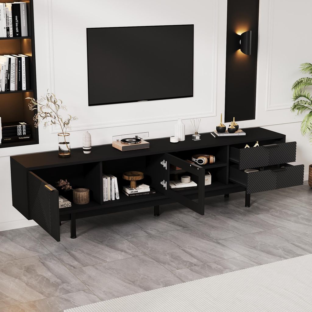 STILVORA Lowboard 20×40×50.5cm Moderner TV-Schrank mit Stauraum,TV-Ständer mit Gesamttragkraft von 45kg,Fernsehschrank für 80-Zoll,Schwarz